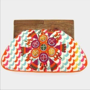 Boho Handcrafted Wooden Handle Clutch